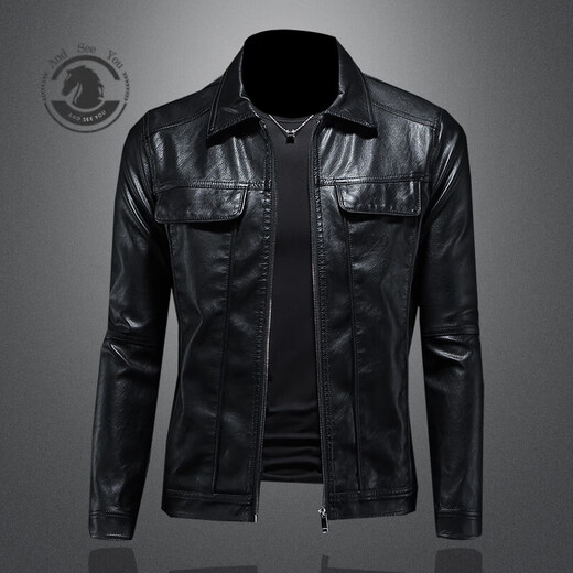 ANDSEEYOU chaqueta de cuero de solapa de marca motocicleta para hombre guapo otoño e invierno nuevo estilo parka hermosa chaqueta de cuero delgada exterior chino Día de San Valentín negro L
