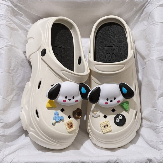 Femaiibo-Dicke-Loch-Lochschuhe für Frauen Neue Sommerkleidung 6 cm erhöhte Strandsandalen Zehenschuhen Eva9901 Elf-White 36-37