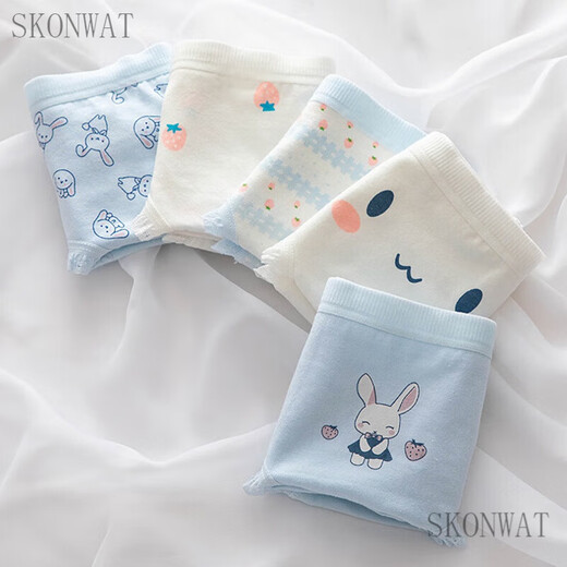 SKONWAT girls underwear, middle and large children, junior high school, primary school education and high school triangle cotton 12 girls 10 girls 9-18 years old Blue Rabbit 5 pack, one each 145cm (M recommended 60-80Jin Jin is equal to 0.5 kg)