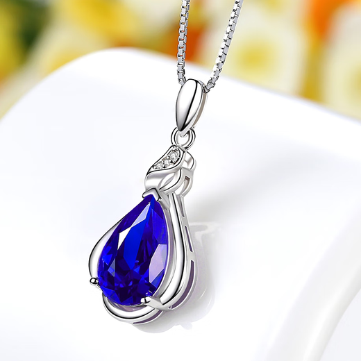 Yage water drop pear-shaped sapphire pendant for women 925 sterling silver plated 18K gold tanzanite royal blue sapphire clavicle necklace single pendant (without chain)