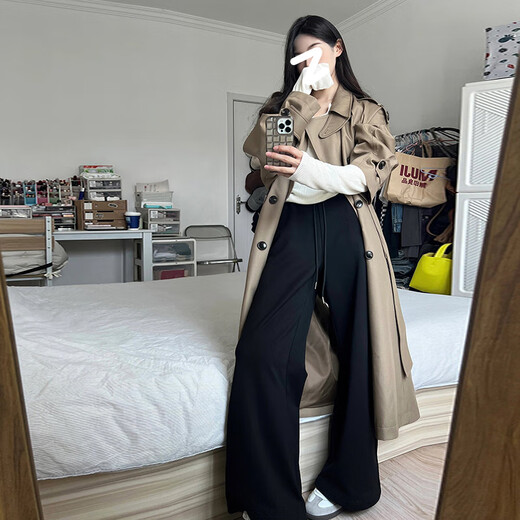 Garnuo Khaki Windbreaker Jacket para mujeres a mitad de longitud 2025 Spring and Autumn New Corea Small Man British Coat British Coat M [111-130Jin [Jin iguala 0.5 kg]]]
