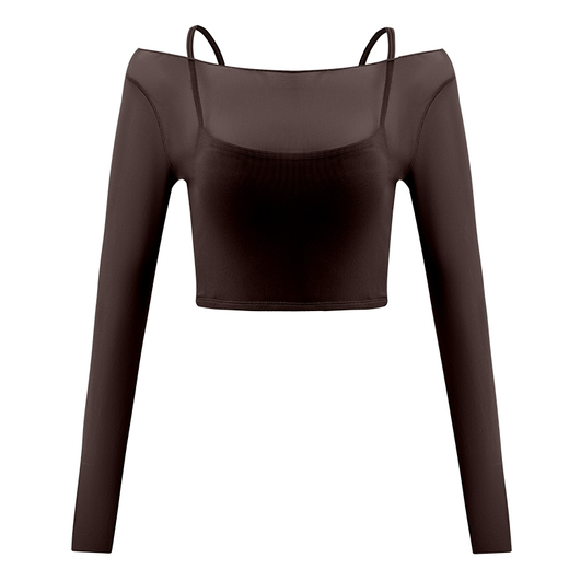 Yoga Girl Fake Two-piece Yoga Wear Long Sleeves with Padded Mesh Quick-Drying Pilates Fitness Wear Sports Top Almond M (95-115Jin Jin equals 0.5kg)