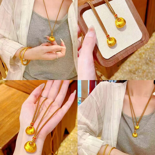 Shien's new 18K gold-plated baby small golden Tuo pendant safe lock necklace 3D hard gold Baifu pendant boutique small fat Fu pendant + black rope