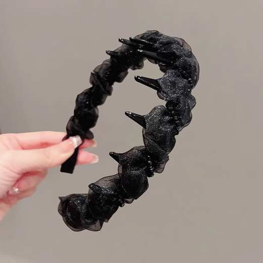 Aitanfang flash diamond gauze headband women's high skull 2025 new style toothed anti-slip headband pressed high-end hairpin headwear mesh headband