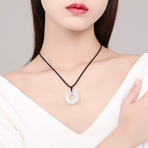Saturday Fu Xiangyun Ping An Buckle Hetian Jade Pendant Men and Women Gift for Boyfriend YB046260 Black String