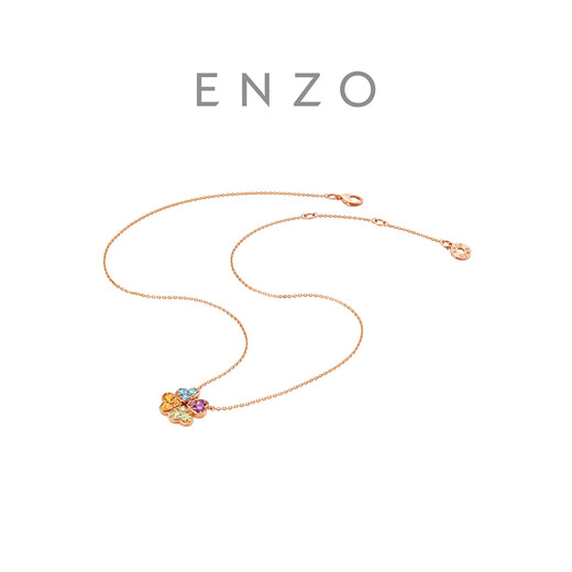 Chow Tai Fook ENZO 18K gold four-leaf clover colorful gemstone necklace EZV8987