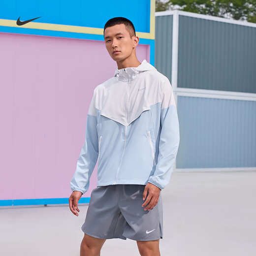 耐克（NIKE）男子拒水跑步夹克防晒皮肤衣夏季梭织连帽外套FB7541-010 FN3893-010 黑色/刺绣/半拉链 170/88A M