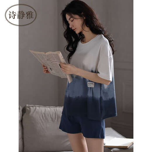 诗静雅（SHIJINGYA） 睡衣女夏季纯棉薄款短袖短裤家居服夏天时尚休闲可外穿套装 CXH 12210女短袖 L 女(推荐100-120斤)