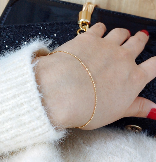 Library selected Korean popular 14K gold bracelet single layer rice bead chain simple fashion super flash temperament literary women 16cm