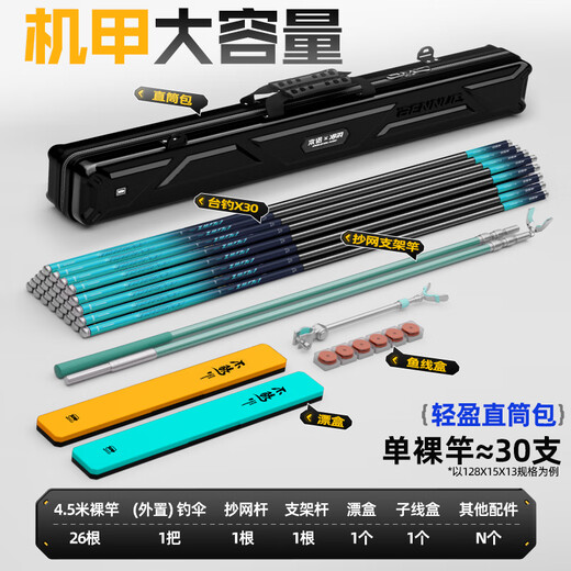 本诺2025新款硬壳鱼竿包钓鱼包防水多功能渔具包收纳包路亚竿包鱼杆包 免拆轮【硬壳大肚】128*20*12cm