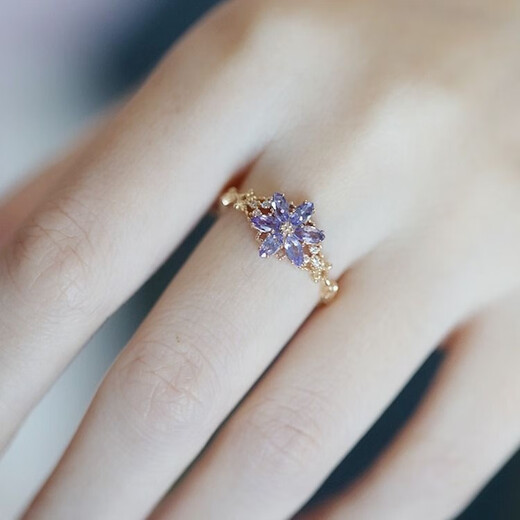 Pop Japanese Nojess*23 Christmas limited edition snowflake snow cut grass moonstone tanzanite ring necklace 14K gold plated open adjustable ring white zircon