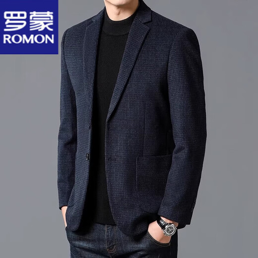 罗蒙（ROMON）羊毛西装外套男士2025年春季新款毛呢单西礼服商务休闲百搭西服男 216藏青色 M 170【90-120斤】