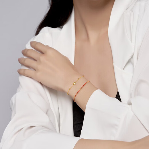 Chao Acer Little Love Rope Yellow 18K Gold Bracelet Women's Gold Stacked Bead Chain Gold Beads Zodiac Year Red Rope Birthday Gift Chain Approximately 15cm+