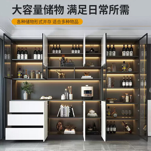 实木餐边柜一体靠墙现代简约客厅置物柜餐厅茶水柜酒柜收纳储物柜 款式12200*40*220(轻奢灰+白) 3门