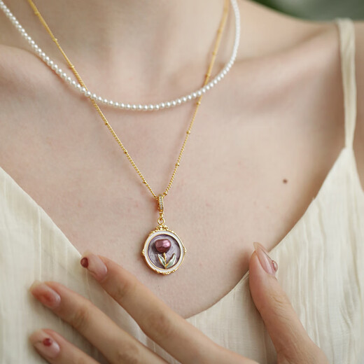 Mo Qianxue oil painting pendant freshwater pearl necklace for women new Chinese style literary retro light luxury niche natural baroque clavicle chain 3MM pearl + oil painting pendant, about 43+7cm long