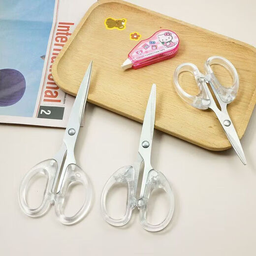 Practical scissors, transparent, simple and high-end, handmade DIY stationery knife, student art handbook, stainless steel small scissors, large size