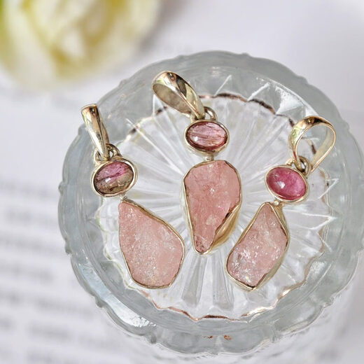 Canxian Natural Tanzanite Pendant Pink Morganite Raw Stone Indian Handmade S925 Sterling Silver Retro Personalized Necklace 2