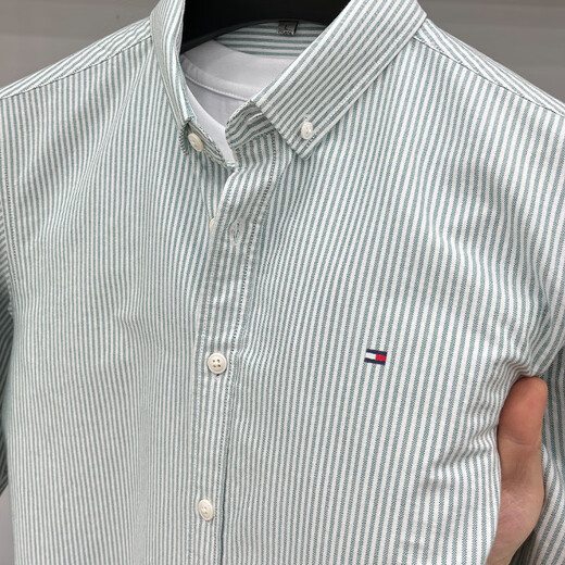 TOME BORNEK美国汤米春秋款男装长袖条纹衬衫男士纯棉商务休闲牛津纺衬衣男 灰色【25棉】 2XL 【160-175斤穿】