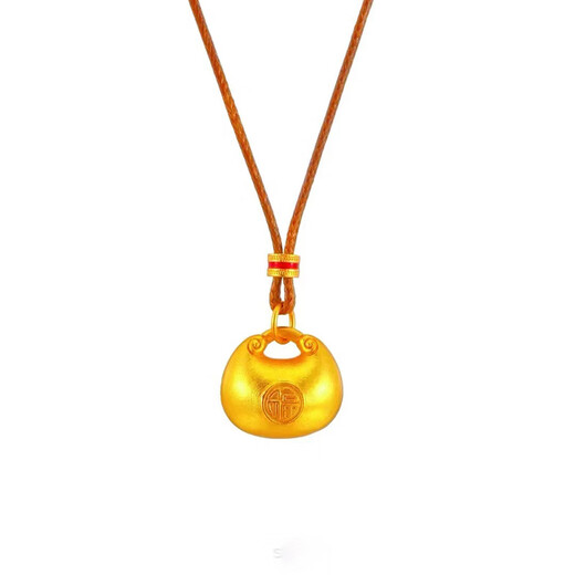 Shien's new 18K gold-plated baby small golden Tuo pendant safe lock necklace 3D hard gold Baifu pendant boutique small fat Fu pendant + black rope