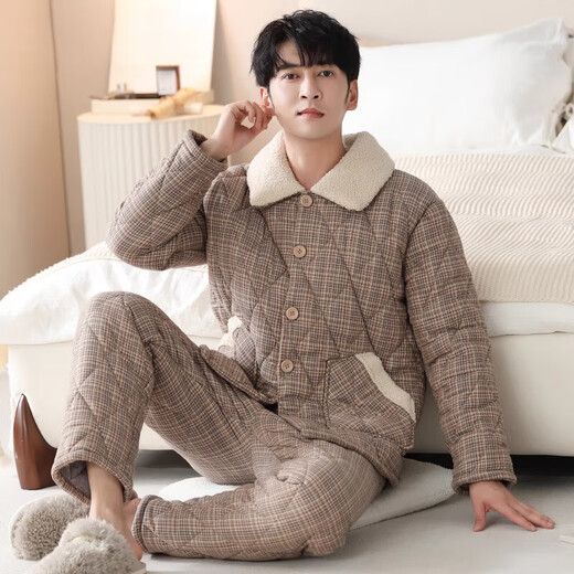 Pajamas modal à trois couches pour hommes épaissis en velours épaissisé coton coton amincissant automne et hiver chauds de vêtements d'hiver chauds ensemble 3886 3xl (185 tailles) recommandés pour porter du poids 180-20