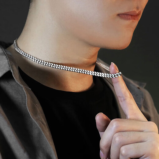 MZMZ platinum necklace men's pt950 platinum fashion temperament decorative trendy plain chain Chinese Valentine's Day gift for boyfriend, light luxury width 6MM/chain length 55 about CM