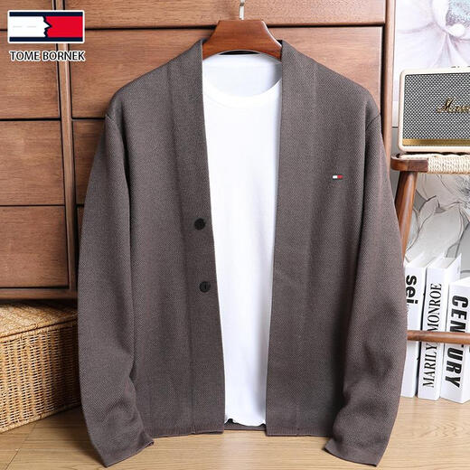 TOME BORNEK American Tommy men's wool jacket cashmere feel cardigan men's loose knitted sweater V-neck thickened sweater Navy 2XL (recommended 160-180Jin Jin equals 0.5 kg)