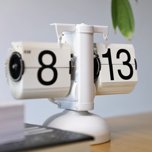 Momen mechanical page-turning clock, automatic page-turning clock, living room clock, retro personalized desktop ornament, table clock, creative ornament, one-legged page-turning clock - all white 21*8*16cm
