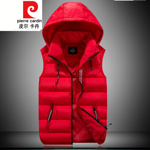 Pierre Cardin Winter Cotton Vest Men's Hooded Vest Men's Loose Vest Korean Style Trendy Down Cotton Sleeveless Jacket Vest Black M 80-100Jin Jin is equal to 0.5 kg