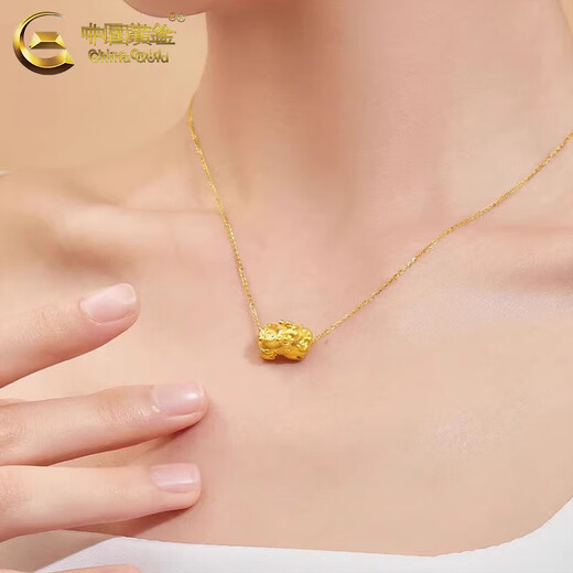 CHINA GOLD 18K gold necklace for women, versatile three-dimensional Pixiu baby pendant, Valentine's Day birthday gift for girlfriend and lover 18K Pixiu baby pendant with S925 silver chain