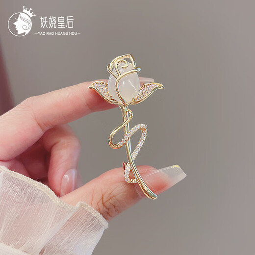 Li Shen's elegant cat's eye tulip brooch for women's high-end suit coat, simple accessories cat's eye tulip brooch