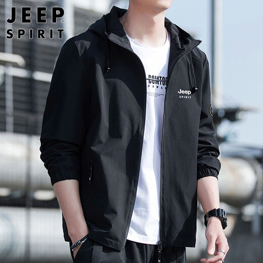 JEEP SPIRIT Jeep Jacket Men's Hooded Autumn and Winter Jacket Men's Casual Men's Tops Black XL