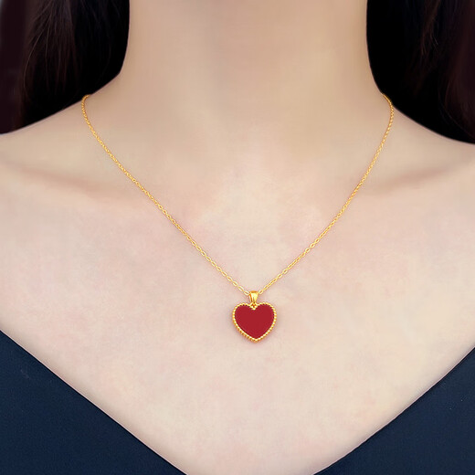 Junbu 18K gold pendant love red agate pendant au750 gold necklace women's clavicle chain 18K rose gold (single pendant) 20mm red agate