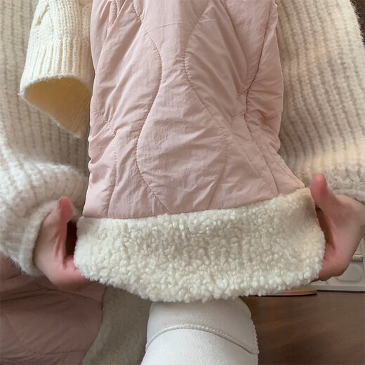 Le Cali plus fleece cotton pants women's polar fleece Northeast long pants plush straight wide leg pants autumn and winter ski casual warm pants plus fleece cotton pants pink regular L 125