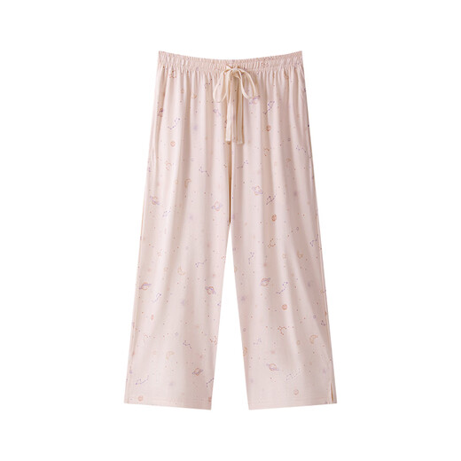 
Three guns spring and summer thin pajama pants for women 100% pure cotton 7-point pants mid-pants colored plaid with pocket drawstring single pants water blue moon-12041 XL