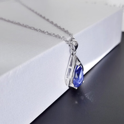 Canxian retro style 925946 sterling silver pendant drop-shaped tanzanite blue zircon necklace water wave chain for women single pendant