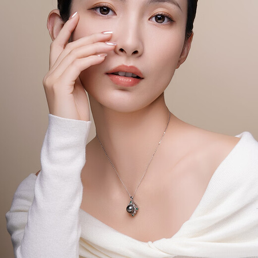 Tahiti 11-12mm black pearl pendant necklace S925 silver hollow bead edge seawater pearl pendant B grade/black bead pendant 11-12mm