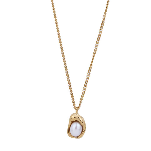 Moqianxue Pea Freshwater Pearl Pendant Necklace Light Luxury Niche High-end 18K Gold Plated Titanium Steel Versatile Stackable Sweater Chain Pea Pearl