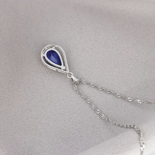 Canxian retro style 925946 sterling silver pendant drop-shaped tanzanite blue zircon necklace water wave chain for women single pendant