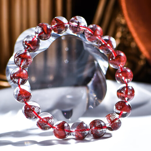 Eternal Symbol Light Luxury Natural Crystal Jewelry Grade Brazilian Mineral Red Ghost Pyramid Hongta Mountain Ball Bead Bracelet New Year Gift Jewelry Grade About 7mm