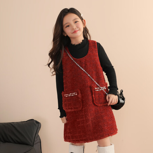 LUSON Chen Dazhu Girls' Tank Top Dress 2025 Autumn and Winter New New Year's Eve Dress Children's Dress Red