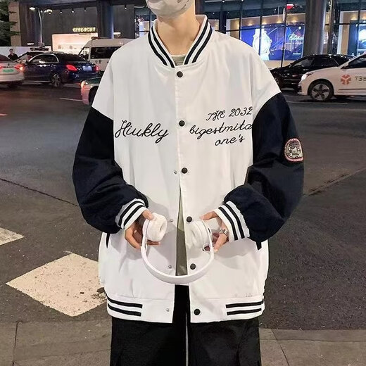 Yibo Baseball Uniform Men's Autumn and Winter Plus Velvet American High Street Letter Embroidery Color Matching Simple Casual Loose Top Jacket Black XL Recommended 125-140 Jin Jin equals 0.5 kg