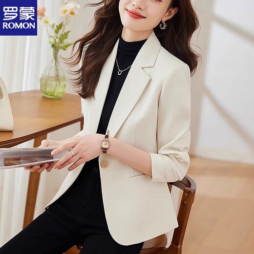 ROMON Western Style Suit Jacket Women's 2025 New Spring and Autumn Temperament Top Slim Fit Casual Small Suit Brown Spring and Summer Single Layer L Reference Recommendation 120-130 Jin Jin equals 0.5 kg