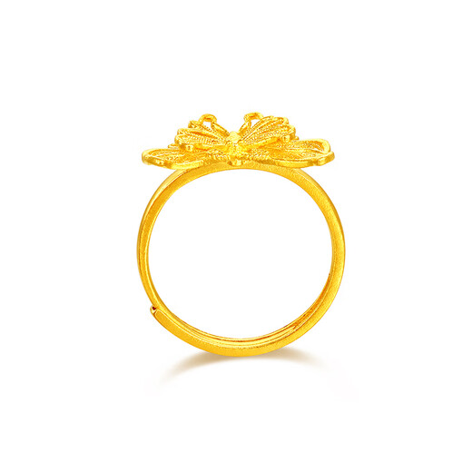 Mengjinyuan pure gold ancient gold ring for women, hollow filigree butterfly dance gold ring as a birthday gift for girlfriend, about 4.74g