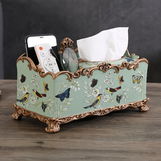 
Demei high-end quality cardboard box European creative living room coffee table tissue box home retro remote control 1047 blue oriole blossom vertical draw