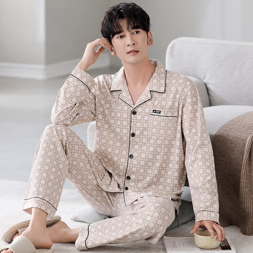 猫人（MiiOW）睡衣男士春秋款纯棉长袖2025新年爸爸男款秋季薄款男式家居服套装 3882 L （170码）建议穿着体重120-14