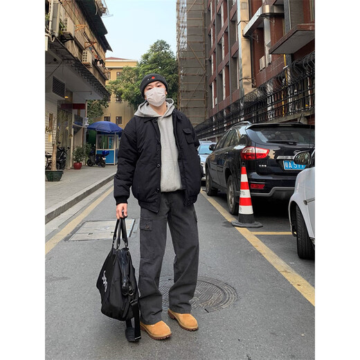 Bo Mingchen jeans men's spring and autumn American retro washed distressed trousers loose straight workwear commuter casual pants men gray L recommended 110-125Jin Jin equals 0.5 kg