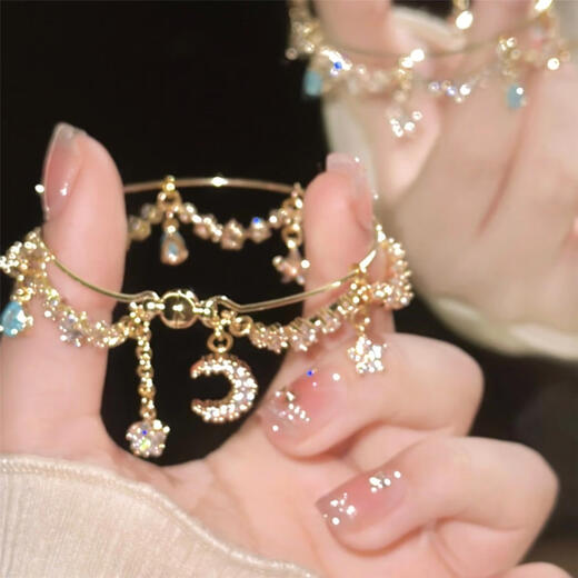 Olevo<Moon>Zircon Moon Star Tassel Bracelet ins niche high-end bracelet women's high-value bracelet M-Zircon Moon Star Tassel Bracelet