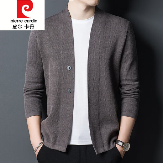 皮尔卡丹（pierre cardin）春秋季新款针织夹克外套男纯色开衫全羊毛线衣休闲对襟毛衣 藏青46943 S 165【100-120斤】
