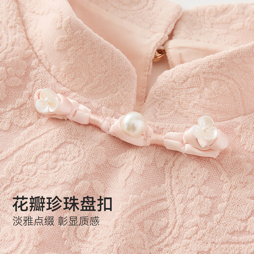 YEEHOO girls' shirts, children's shirts, medium and large children's clothing, long-sleeved tops, new Chinese style national style spring clothing, lotus root pink 140