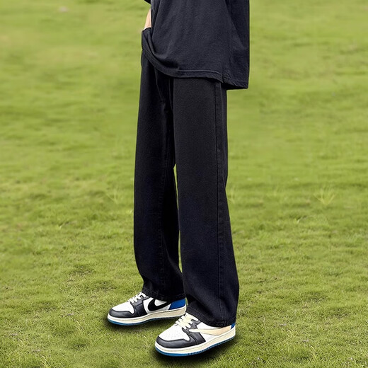 Woodpecker Jeans Men's Autumn and Winter 2025 Trendy Versatile Straight Leg Wide Leg Pants Men's Loose Stretch Teen Pants Men's Black Velvet XL Recommended 130-150Jin Jin equals 0.5 kg